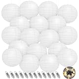 Encham Weiß Papierlaternen 15CM 20 Stück mit Warmweiß Ballonlichter für Feiertagen Hochzeiten...