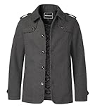 Harbrosrce Herren Wintermantel Wolle Kurzmantel Schwarz Wollmantel Stehkragen Winterjacke Mittellang...
