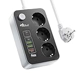 Steckdosenleiste mit PD 20W USB-C-Anschlüssen, Hulker 3 Fach Mehrfachsteckdose mit 5 USB,...