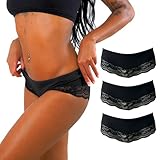 Benonetti Damen Hipster-Panties mit Spitzenverzierung, Set mit 3 Stück, Schwarz (DE/NL/SE/PL,...