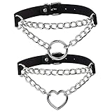 Lushyp 2 Stück Schwarz Punk Halskette Choker, Herz Punk Halskette Choker, Damen Punk Leder Choker,...