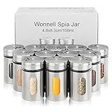Wonnell 12 Stück Gewürzgläser Set mit Schraubkappe,100ml Edelstahl Gewürzgläser,gewürze...