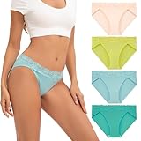 INNERSY Slips Damen Baumwolle mit Spitze Unterhosen Hohes Bein Hipster Panties Bunt Mehrpack 4 (XXL,...