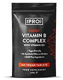 PREMIUM Vitamin B-Komplex mit zusätzlichem Vitamin D3 - 365 hochwirksame vegane Tabletten - alle 8...