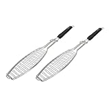 SANTOS 2x XL Fischbräter 61,5cm - Edelstahl Fisch-Grillkorb - Fischhalter mit Hitzeschutzgriff -...