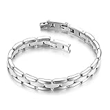 Flongo Keramik Armband Damen weiß: Porzellan Weiss Silber Herren Pärchen Edelstahl Armbänder...