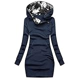 Minying Damen-Kapuzen-Sweatshirt, langärmlig, mit Tasche, Pullover, Blumendruck, Jacke mit...