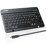 TECKNET Wiederaufladbare Bluetooth-Tastatur, mit 80cm USB Kabel, Ultra Dünn Wireless Bluetooth...