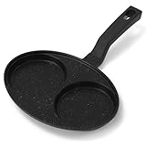 Antihaftbeschichtete Eier-Burger-Bratpfanne, 2 Mulden, Induktionsfertig, Holzboden, Griff zum...