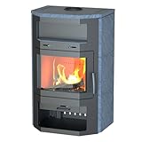 Thermia Kaminofen Bern Maxi V3 gussgrau Speckstein Naturstein prismatische Sichtscheibe Holzfach...