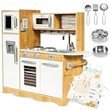 Mamabrum Holz-Spielküche LED-Beleuchtung, Kinderküche Zubehör Set - Ofen, Mikrowelle, Kochfeld,...