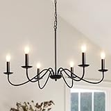 MRHYSWD Kronleuchter Schwarz, 6 Flammig Kronleuchter Vintage Pendelleuchte Antik Kronleuchter...