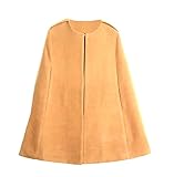 Tootlessly-Women Caftan Poncho Woolen Mid-Long Style Parka Jackets Coats Camel XS