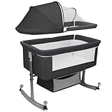 bephible Nachtbett, 3-in-1-Nachtbett mit Aufbewahrungskorb, 6-stufig höhenverstellbares Babybett...