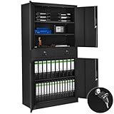 tectake® Aktenschrank, Mehrzweckschrank aus Stahl, Allzweckschrank, Aktenschrank abschließbar, 2...