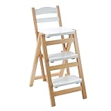 Multifunktionaler Klapphocker aus Massivholz - Tragbare 3-Stufenleiter für Küchenthekenhöhe,...
