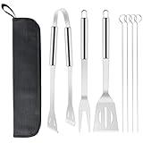 Grillbesteck Set Werkzeug-Set, 7-teilig BBQ Grill Werkzeuge Zubehör, Grillgabel, Grillklammern,...
