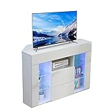 Dripex TV Eckschrank Eckkommode Lowboard mit LED Beleuchtung Fernsehrisch 100x68x40 cm (Weiß)