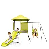 KOMFOTTEU Kinder Spielturm Klettergerüst, 4 in 1 Kinderspielplatz mit Rutsche, Klettergerüst,...