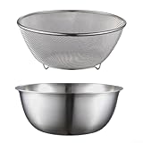 Edelstahl-Schüssel und Sieb-Set zum Waschen von Gemüse, Obst und Abtropfen von Nudeln, stapelbares...