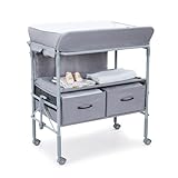 Klappbarer Wickeltisch Mit Sicherheitsgurt & Aufbewahrungskörben, Höhenverstellbare Wickelkommode...