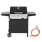 Royal Gourmet Gasgrill Grillwagen 3 Brenner 9 kW Camping Gaskocher mit Kochplatte, Gartengrill mit...