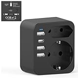 Adapter England Deutschland Stecker,6-in-1 Reiseadapter mit 3 USB Ports +1 USB C+2 AC Steckdose...