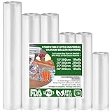 Vakuumierbeutel 6 Rollen Vakuumbeutel Lebensmittel 15|20|25|28x300cm, Vakuumierfolie für alle...