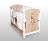 Sonoma/Weiß Babybett Gitterbett Kinderbett 120x60 mit Matratze und Schublade inkl. Abdeckung NEU