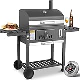 BBQ Grillwagen xxl, Holzkohlegrill mit Deckel & Rädern, Standgrill, inkl. Schornstein, Thermometer,...
