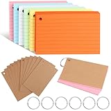 TNEDFOD 300 Blätter Karteikarten, 12,3 x 7,3 cm Linierte Karteikarte mit Ring und Kraftpapier...