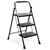 HBTower 3-Stufen-Leiter, Klapp-Step-Hocker mit breitem Anti-Rutsch-Pedal, stabile Stahlleiter,...