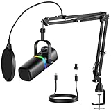 aokeo Mikrofon PC mit Mikrofonarm,AK-10 USB/XLR Dynamisches Gaming Mikrofon für Podcast,Streaming...
