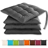 Gräfenstayn® 4er-Set Sitzkissen 40x40x3cm mit Haltebändern für Indoor und Outdoor mit Öko-Tex...