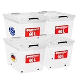 ATHLON TOOLS 4x 60 L Aufbewahrungsboxen mit Deckel, lebensmittelecht - Verschlussclips - 100%...