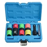 Doppelkopf-Steckschlüssel-Set, 1/2-Zoll-Antrieb, tiefe Stöße, dünnwandige Klapp-Stecknüsse,...