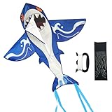 Shark Drachen 80 * 82cm, Drachen Kinder Mit 50m Drachenschnur, Flugdrachen Kinder, Lenkdrachen...