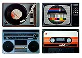 knora 4er-Set: Nostalgische Hifi-Elemente im 80er/Achtziger-Stil – Tischsets/Tischsets/Tischsets...