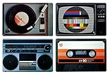 knora 4er-Set: Nostalgische Hifi-Elemente im 80er/Achtziger-Stil – Tischsets/Tischsets/Tischsets...