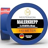 MEISTERWERK Malerkrepp für Malerarbeiten - (OHNE RÜCKSTÄNDE) - 110 Meter Kreppband (48mm Breite)...