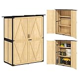Outsunny Gartenschrank, Geräteschuppen aus Holz, Wetterfest Geräteschrank mit 2 Türen, Regale,...