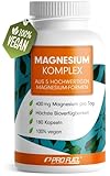 Magnesium Komplex 180 Kapseln, 400 mg elementares Magnesium pro Tag, 5 hochwertige Formen:...