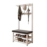 Industrielle Garderobe, mit Schuhregal und Bank – 4-in-1 freistehender Flurbaum, mit abnehmbarem...