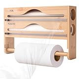 Folienspender mit Cutter Frischhaltefolienspender aus Bambus für Küche kompatibel mit Alufolie und...