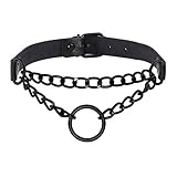 Manfnee PU Leder Choker Punk Goth Emo Circle Kette Choker Halsband Halskette für Frauen Männer...