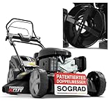 ONBEST Benzin Rasenmäher 5IN1 - Starke 6,5 PS, 4 Klingenschneidsystem & Sograd – 4 Takt Motor –...