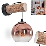 Wandleuchte Koyoto, Wandlampe aus Holz/Metall/Glas in Schwarz/Natur/Kupfer/Klar, Leuchte im...