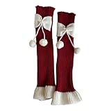 YiQinzcxg Bequeme Gestapelte Stricksocken Fuzzy Ball Detail Anime Schleifen Design Thermo...