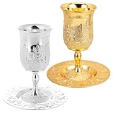 GLEAVI 2 Sets Judaica Kelch Tasse Untertasse Kiddusch Schnapsgläser Metall geprägt Weinkelch...