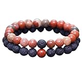 WORLD WIDE GEMS WW_CPL_S_182 Lavastein & roter Jaspis, 8 mm, rund, glatte Perlen, lange Distanz,...